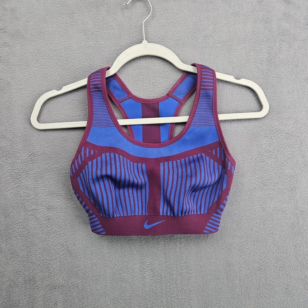 Nike FE/NOM Women's Flyknit High Support Sports Bra Blue Burgundy Small